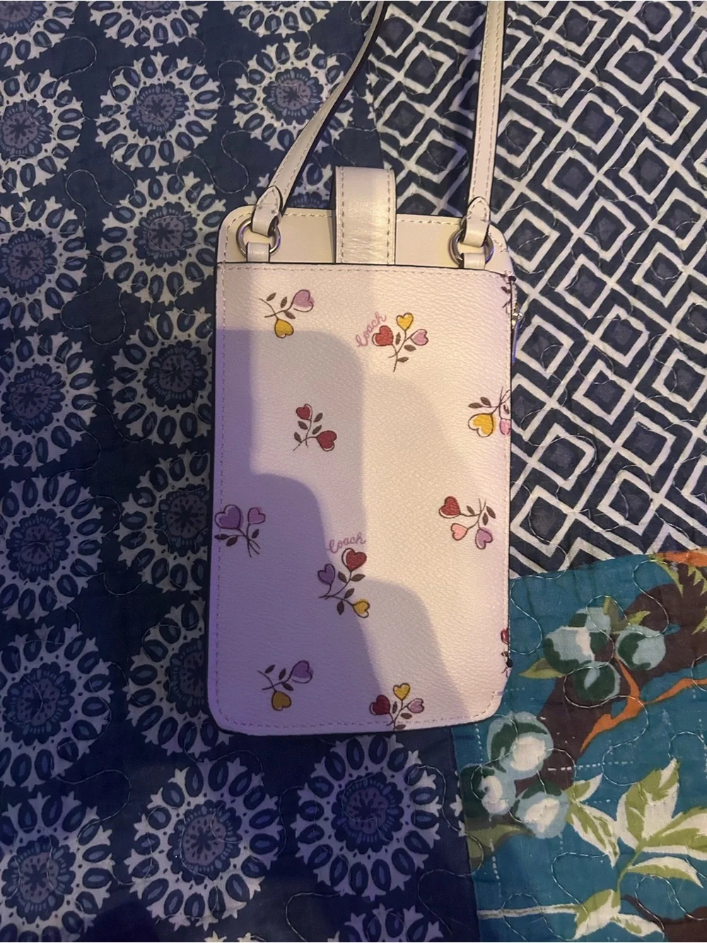 Coach Pink Floral Heart Leather Phone Wallet with Gold Logo